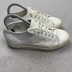 Common Projects Leather Shoes Womens Size 7 White Low Top Sneakers 4017 0506